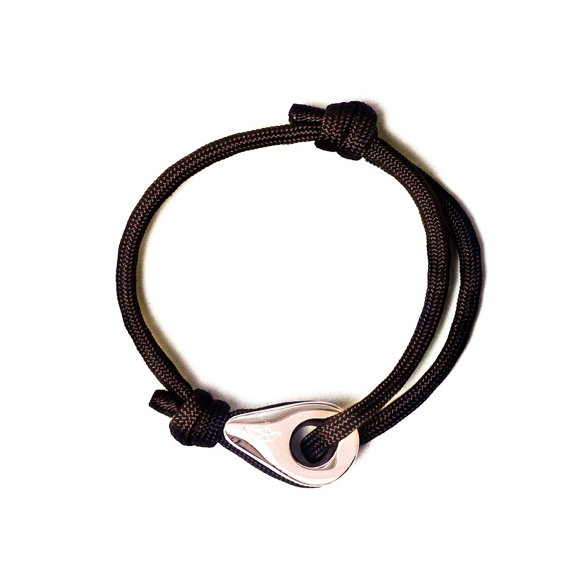 Bracelet acier argenté sur cordon noir