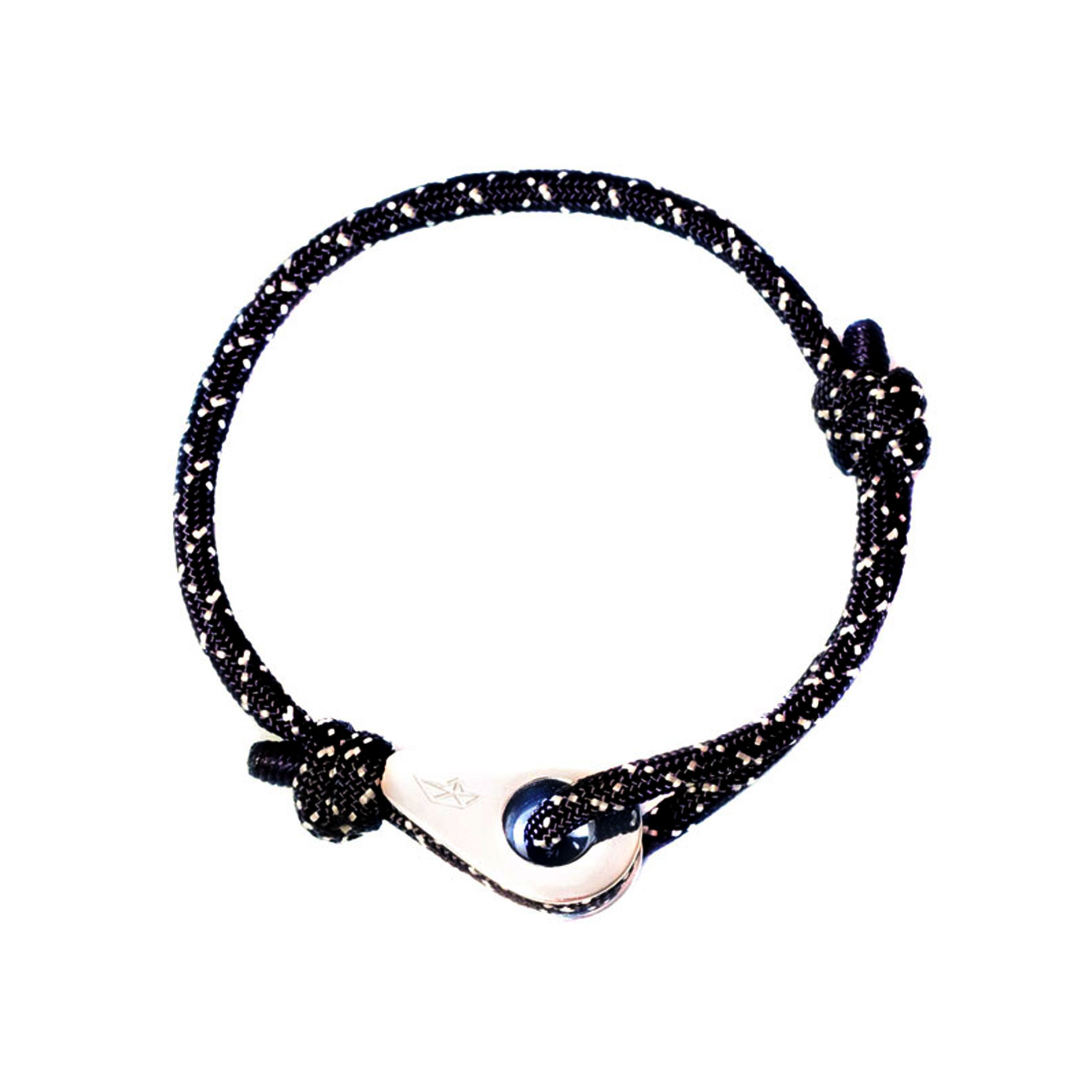 Bracelet acier argenté sur cordon noir/blanc