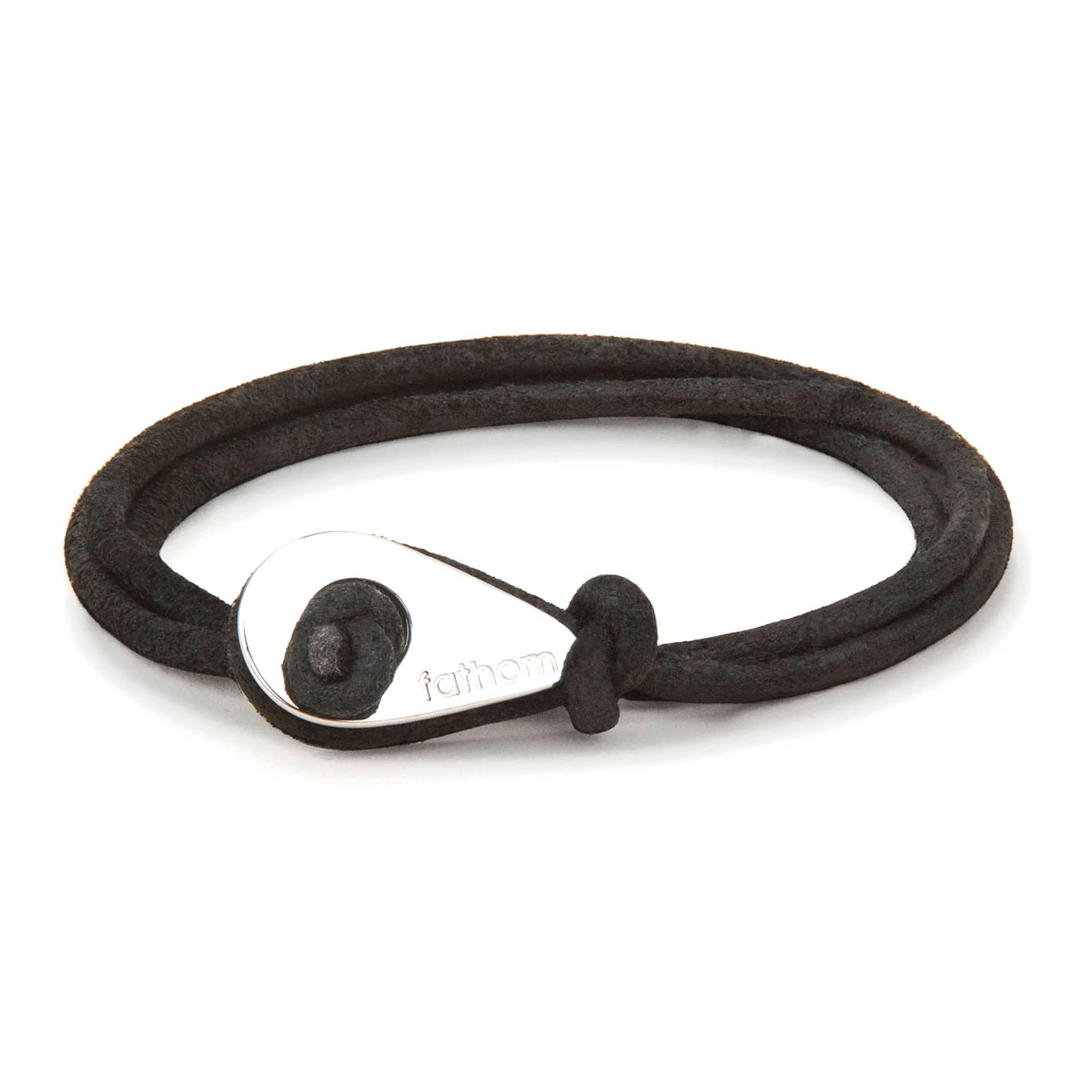Bracelet acier argenté en cuir vieilli noir